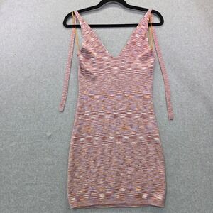 Cotton Candy LA Womens Space Dye Knit VNeck Tie Shoulder MiniDress Purple Orange